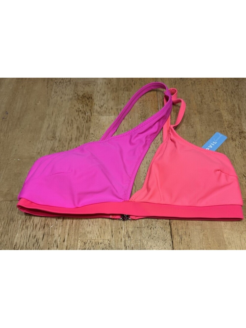 Popvil Women’s Bikini Top Small Hot Pink Coral Colorblock Padded Adjustable NWT
